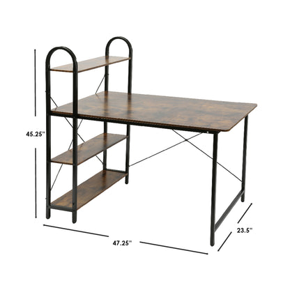 Home Basics Computer Desk With Shelves, Rustic/Black - Black