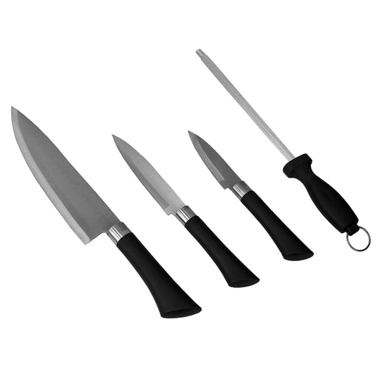 Stainless Steel Knife Set with Knife Blade Sharpener, Black