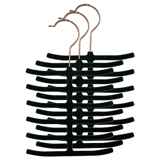 6 Tier Non-Slip Velvet Tie Hanger, Black