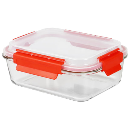 Leak Proof  51  oz. Rectangle  Borosilicate Glass Food Storage Container with Air-tight Plastic Lid, Red