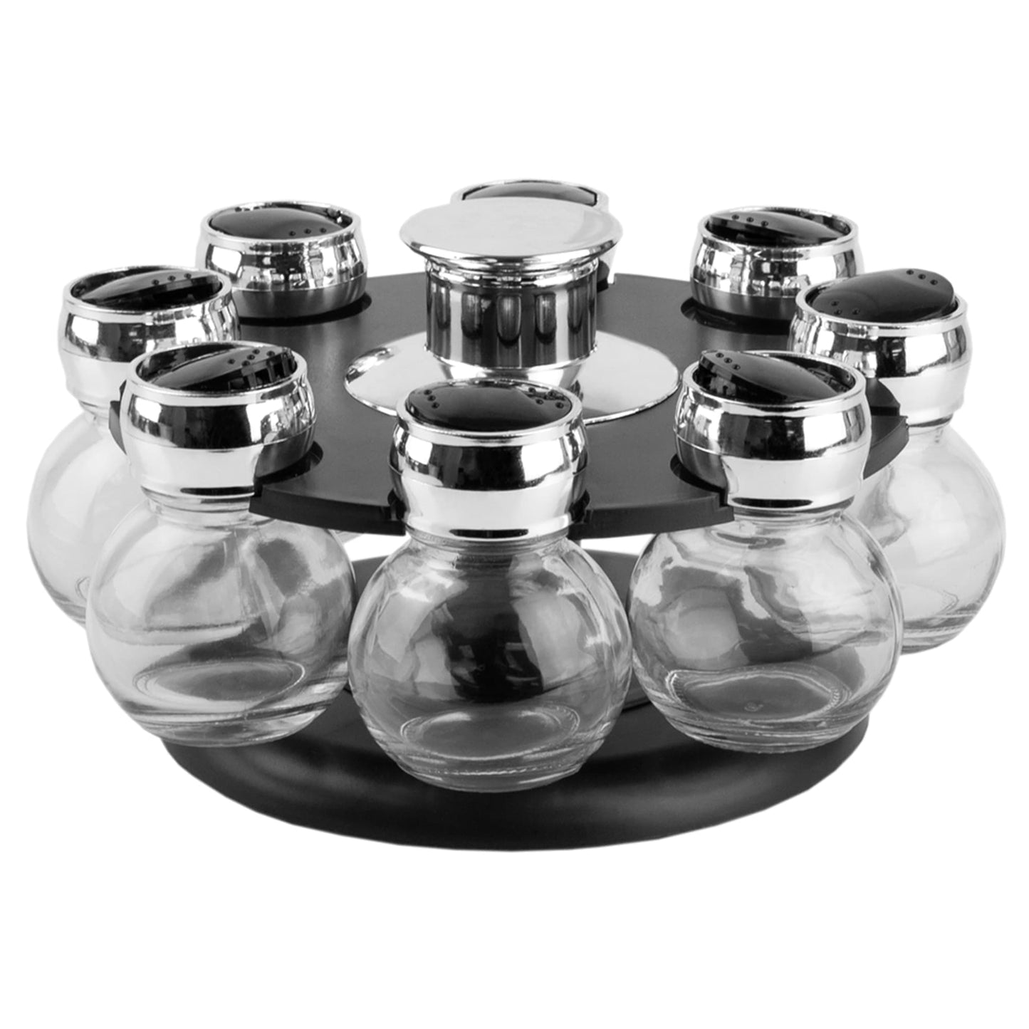 Contemporary Low Profile Revolving 8-Jar Spice Rack Set, Black