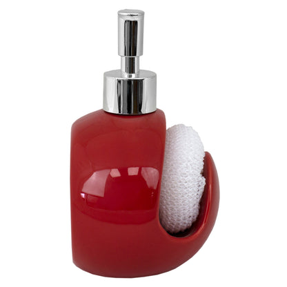 Home Basics Round 8 oz. Ceramic Soap Dispenser with Sponge - Red