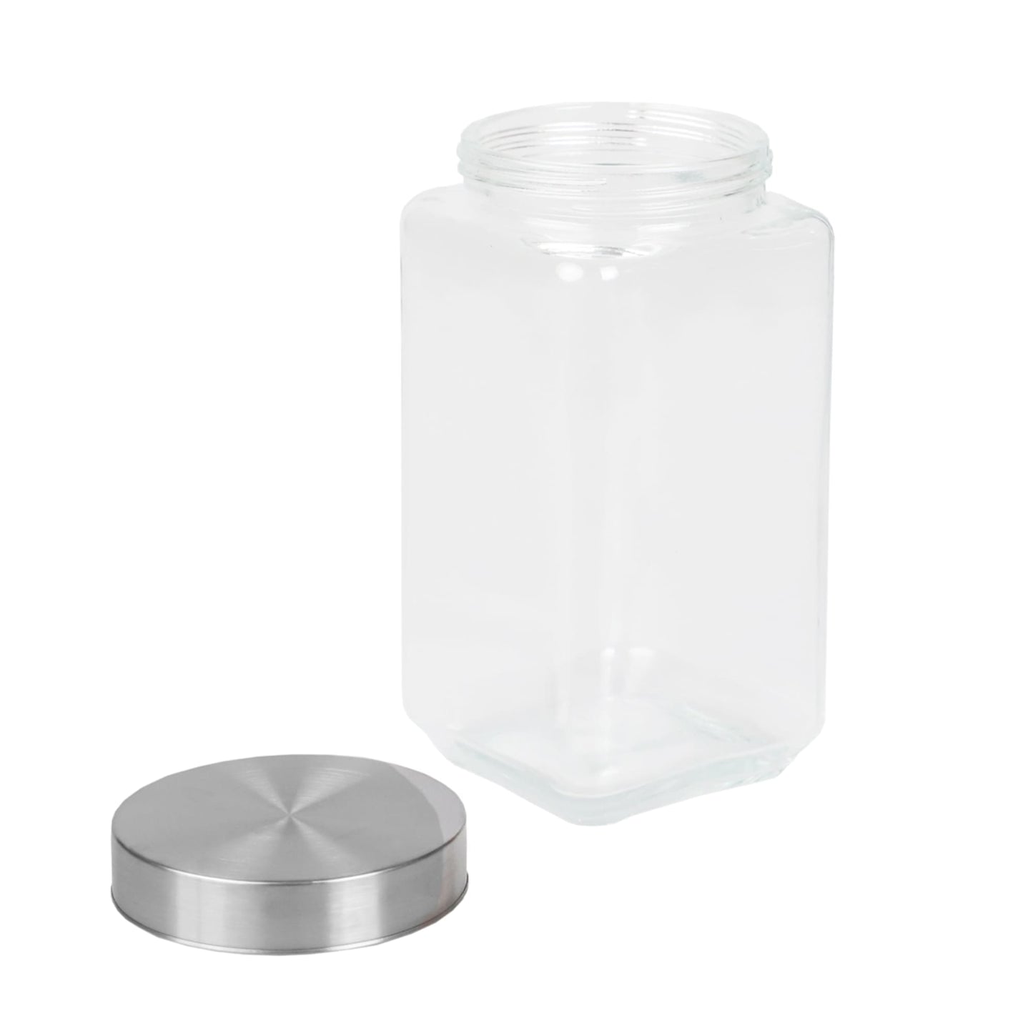 67 oz. Square Glass Canister with Brushed Stainless Steel Screw-on Lid Clear