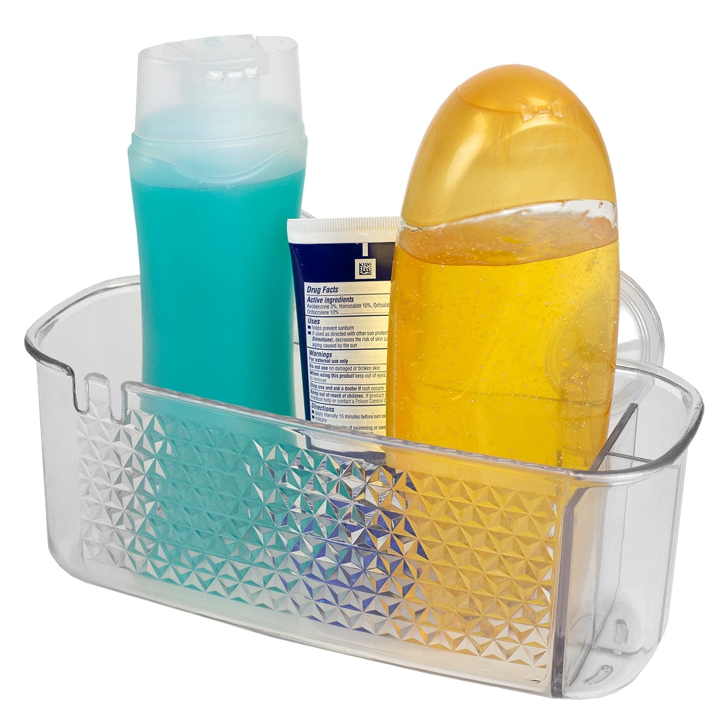 Large Cubic Patterned Plastic Corner Shower Caddy with Suction Cups, Clear, SHOWER, SHOP HOME BASICS