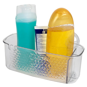 Large Cubic Patterned Plastic Shower Caddy with Suction Cups, Clear
