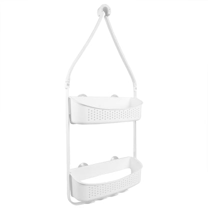 Double Hanging Plastic Shower Caddy Storage White Grey Black - Hangs or  Suction