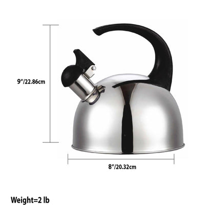 2.0  Liter Brushed Stainless Steel Whistling Tea Kettle with Arc Handle, Silver