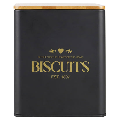 Bistro 60 oz. Tin Biscuit Canister with Bamboo Lid, Black