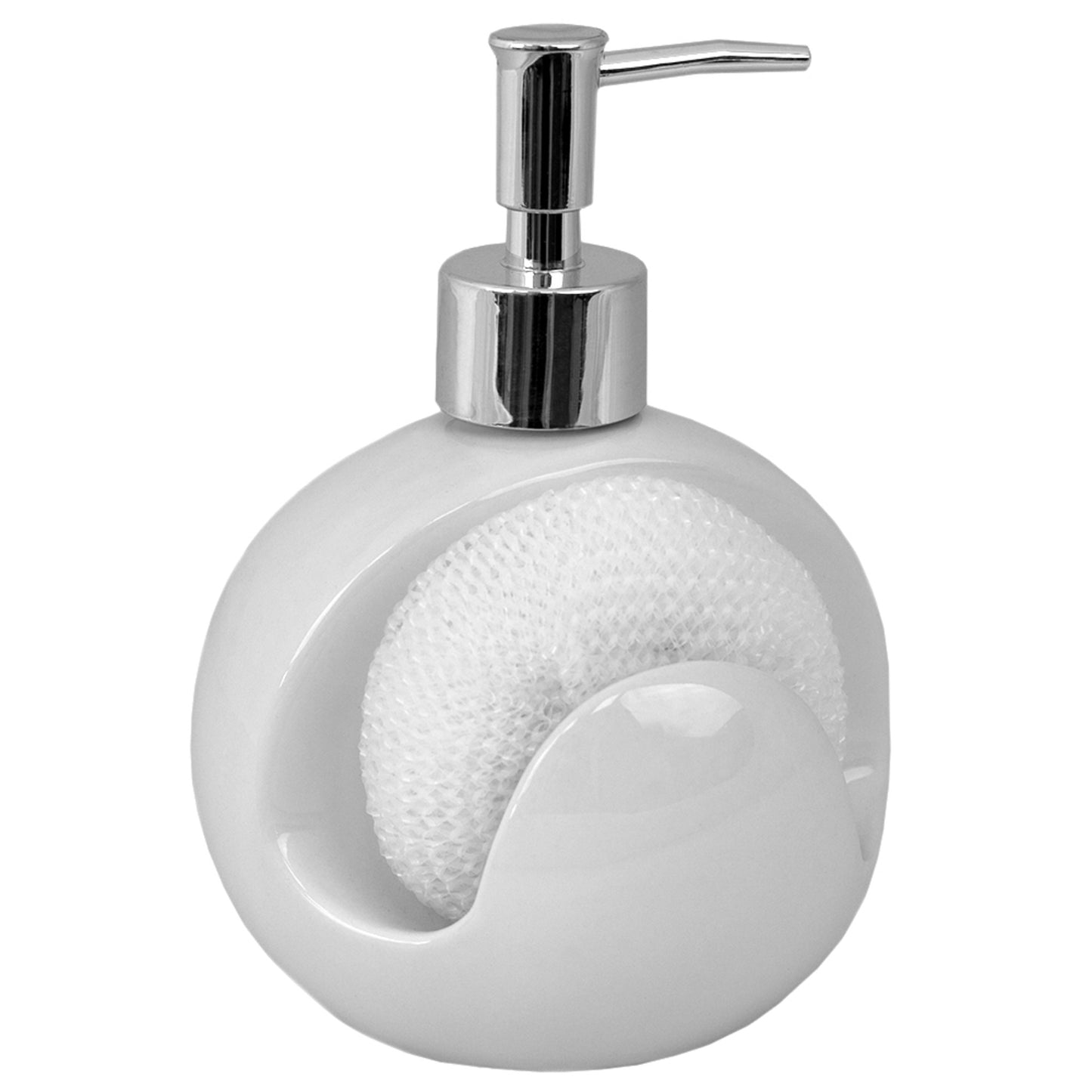 Home Basics Round 8 oz. Ceramic Soap Dispenser with Sponge - White