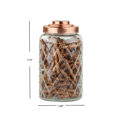 Large 5.2 Lt Textured Glass Jar with Gleaming Air-Tight Copper Top