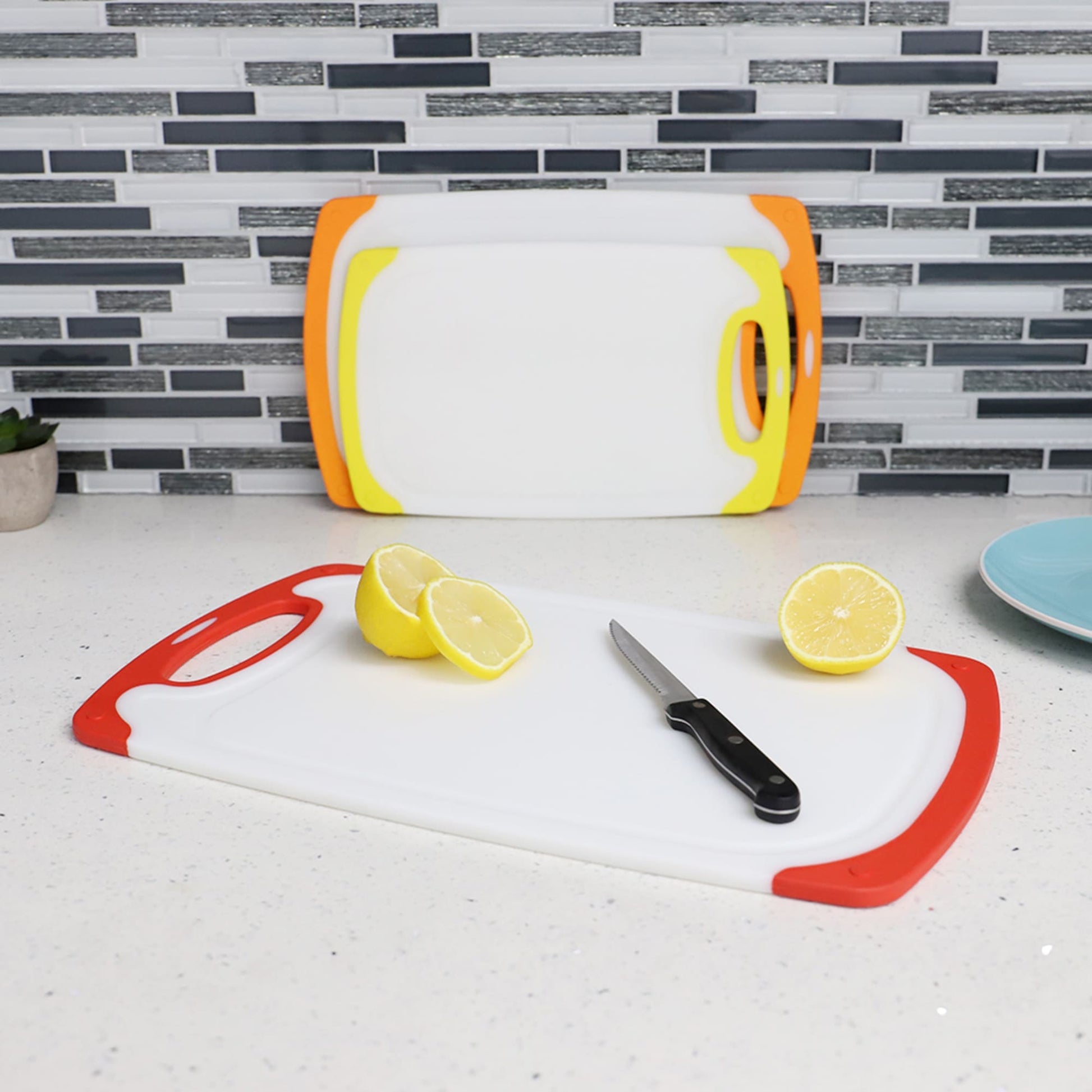 Non-Slip 3 Piece Plastic Cutting Board with Deep Juice Grooves | FOOD PREP  | SHOP HOME BASICS