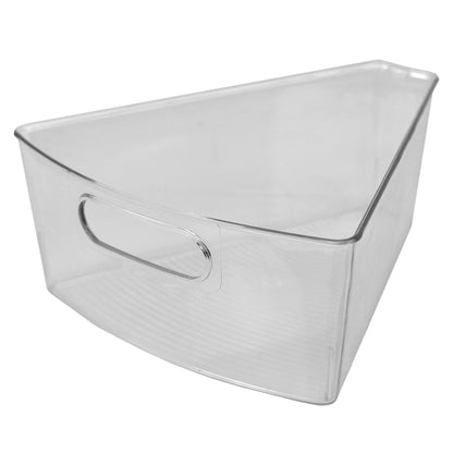 Heavy Duty Plastic Lazy Susan Storage Organizing Bin with Front Cut-Out Handle, Clear