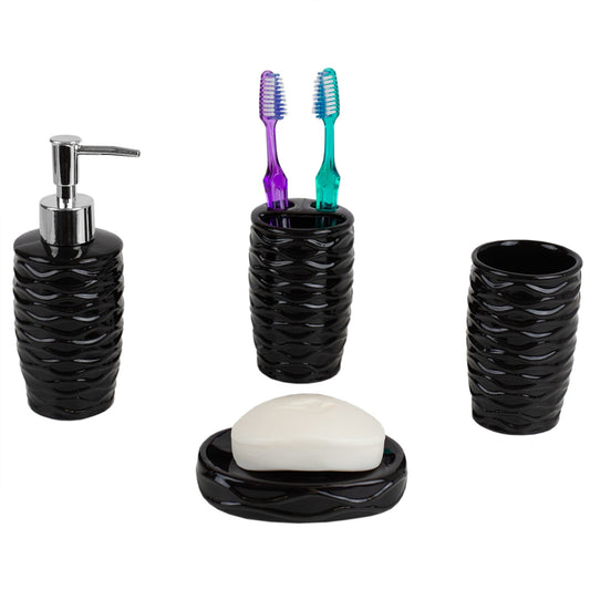 Curves  4 Piece Bath Accessory Set, Black