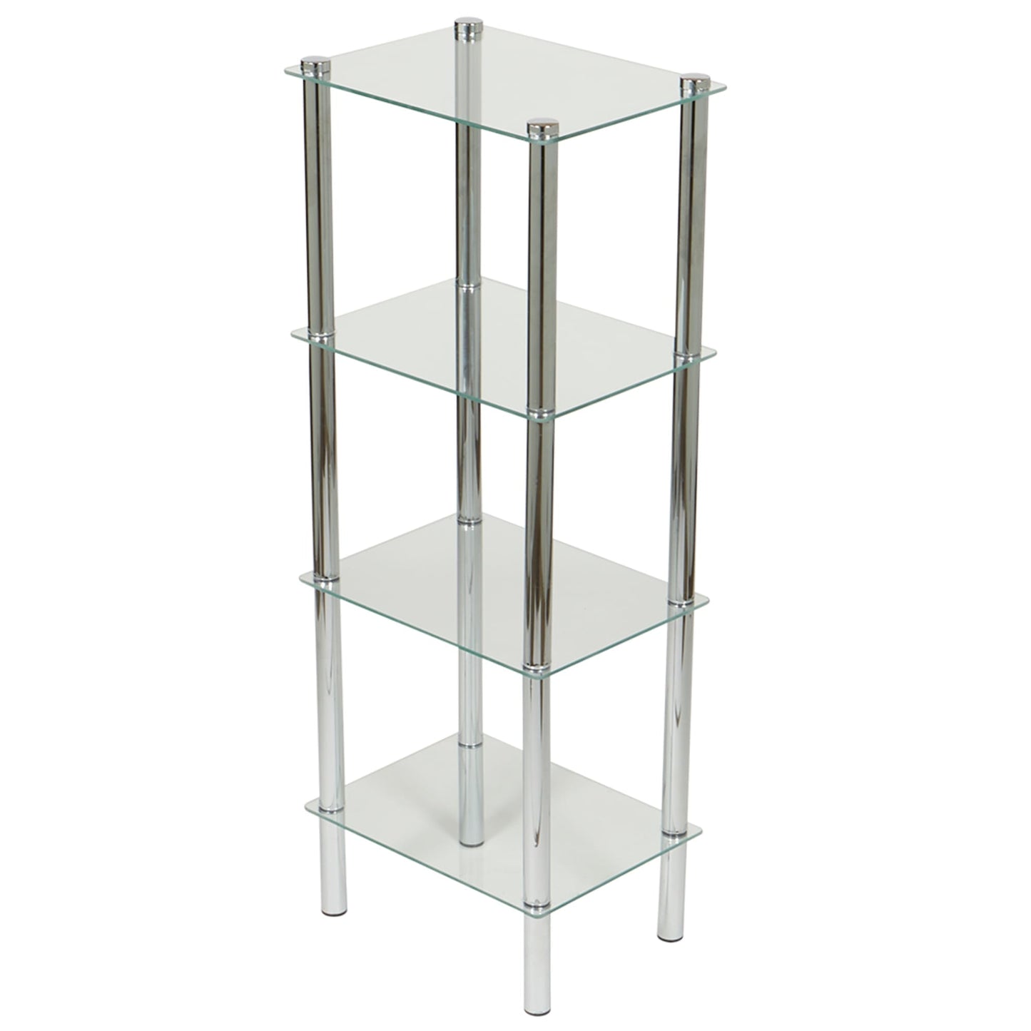 4 Tier Multi Use Rectangle Glass Corner Shelf, Clear