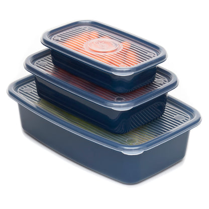 6 Piece Rectangular Plastic Meal Prep Set, Blue