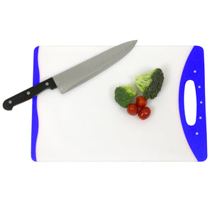 Home Basics 10” x 15” Dual Sided Plastic Cutting Board with Rubberized Non-Slip Edges, Blue - Blue