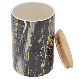 Marble Like Large Ceramic Canister with Bamboo Top, Black