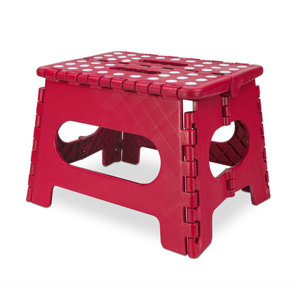 Home Basics Medium Plastic Folding Stool with Non-Slip Dots, Red - Red