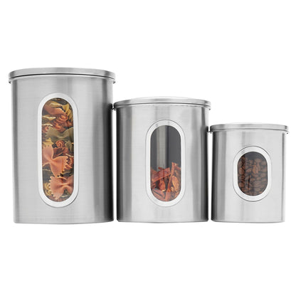 3 Piece Stainless Steel Top Canisters with Windows, Silver