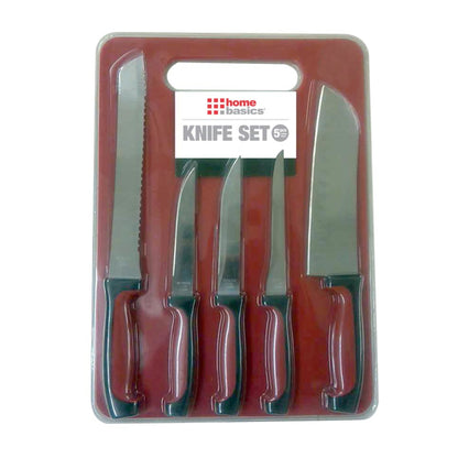 Home Basics 5 Piece Knife Set with Cutting Board - Red