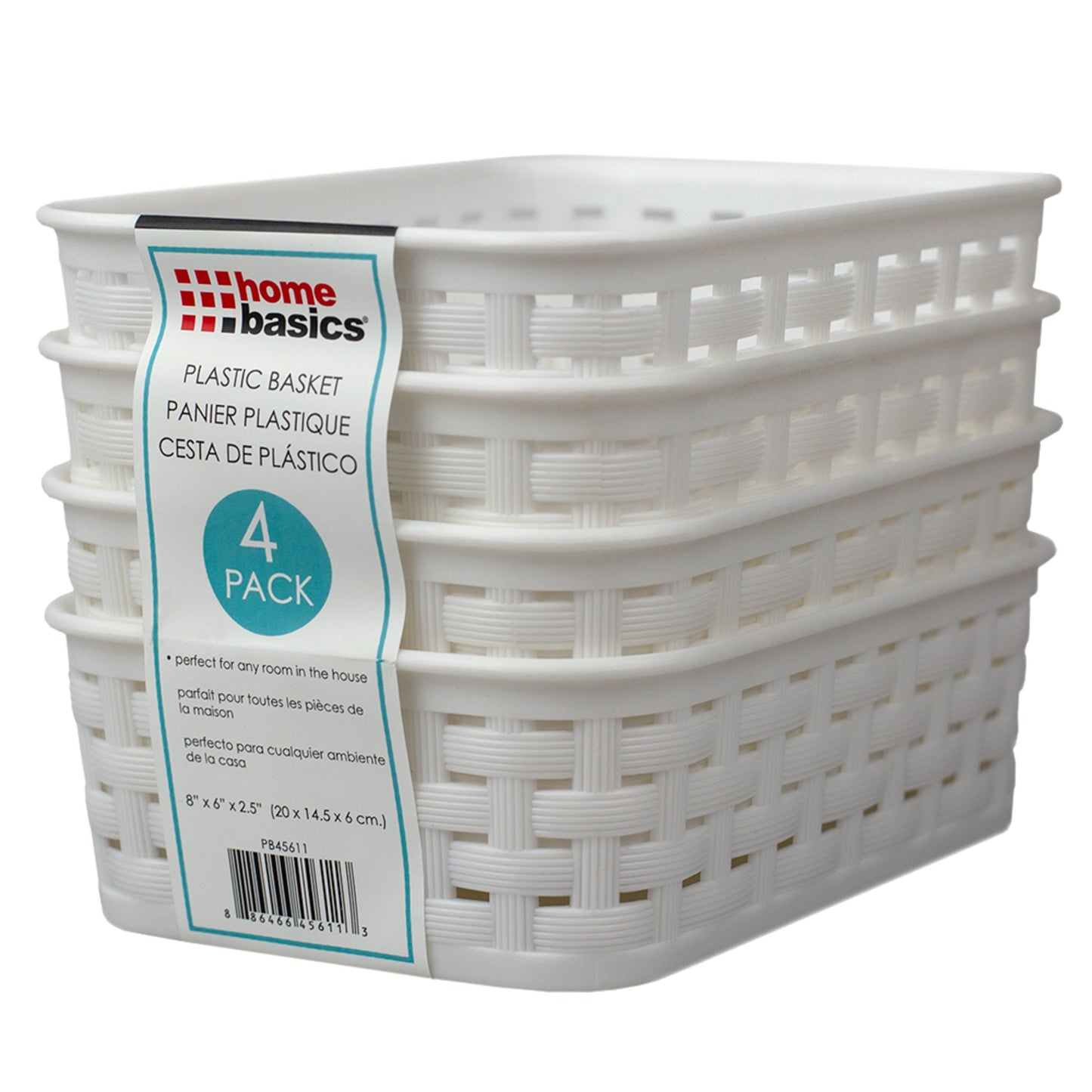 Home Basics Crossweave 7.75"" x 5.25"" x 2.5"" Multi-Purpose Stackable Plastic Storage Basket, (Pack of 4), White - White