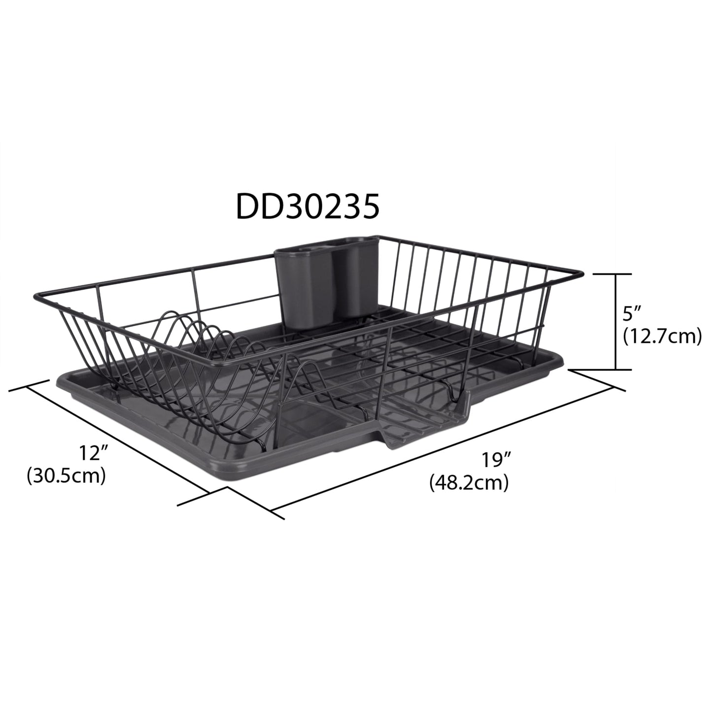 3 Piece Rust-Resistant Vinyl Dish Drainer with Self-Draining Drip Tray, Black