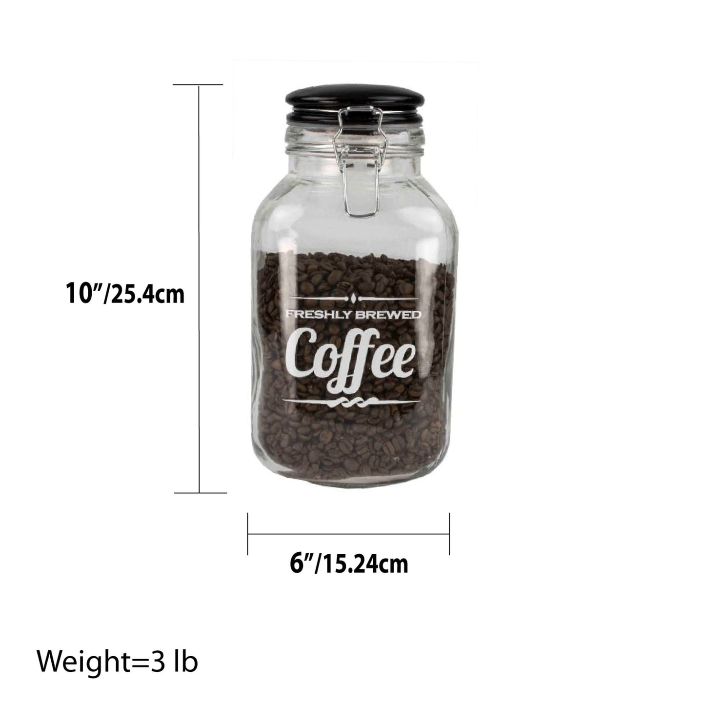 Freshly Brewed Coffee 102.4 oz. Glass Jar with Ceramic Flip Lid Top, Black