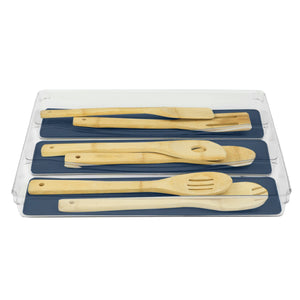 Michael Graves Design X-Large 3 Compartment Rubber Lined Plastic Cutlery Tray, Indigo