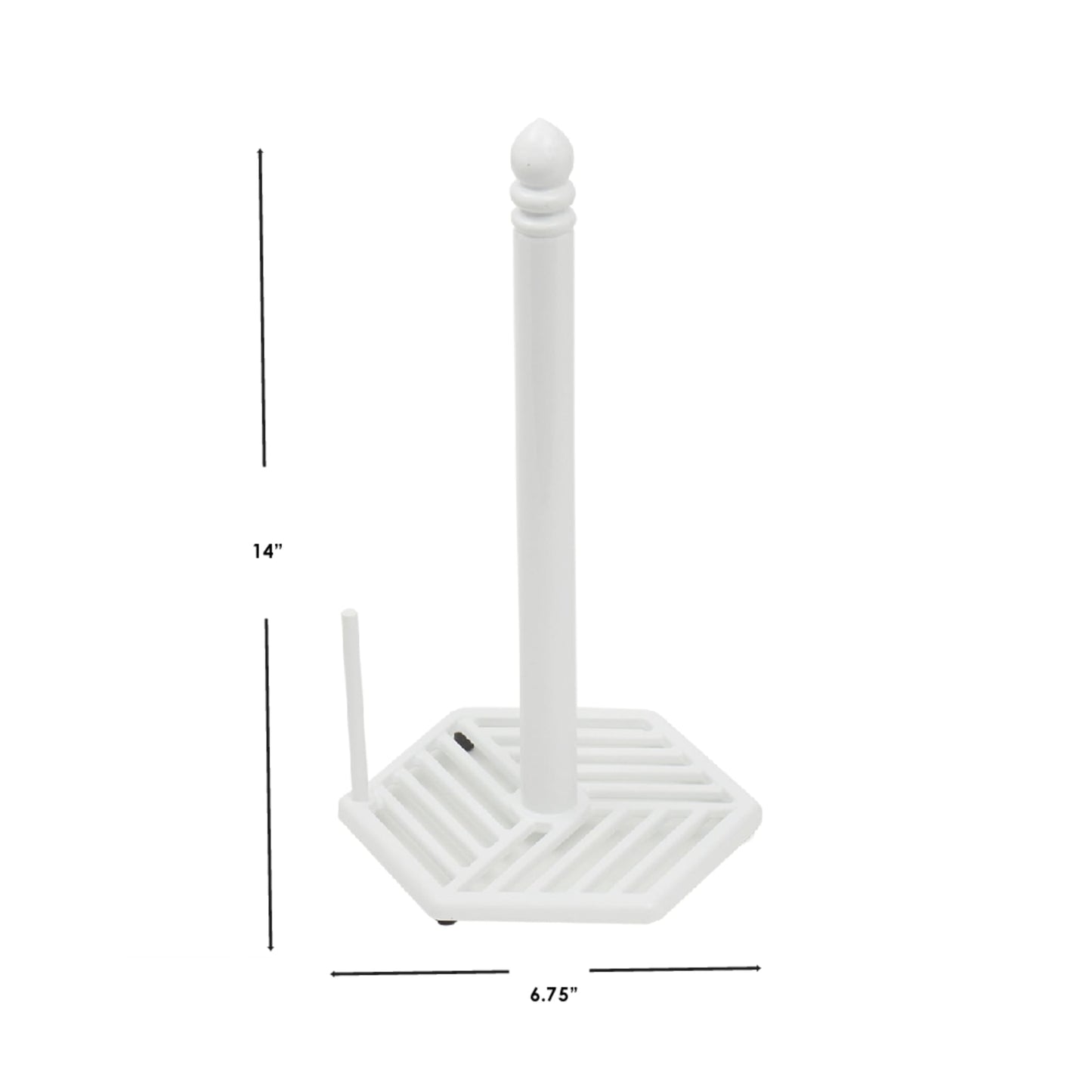 Lines Freestanding Cast Iron Paper Towel Holder with Dispensing Side Bar, White