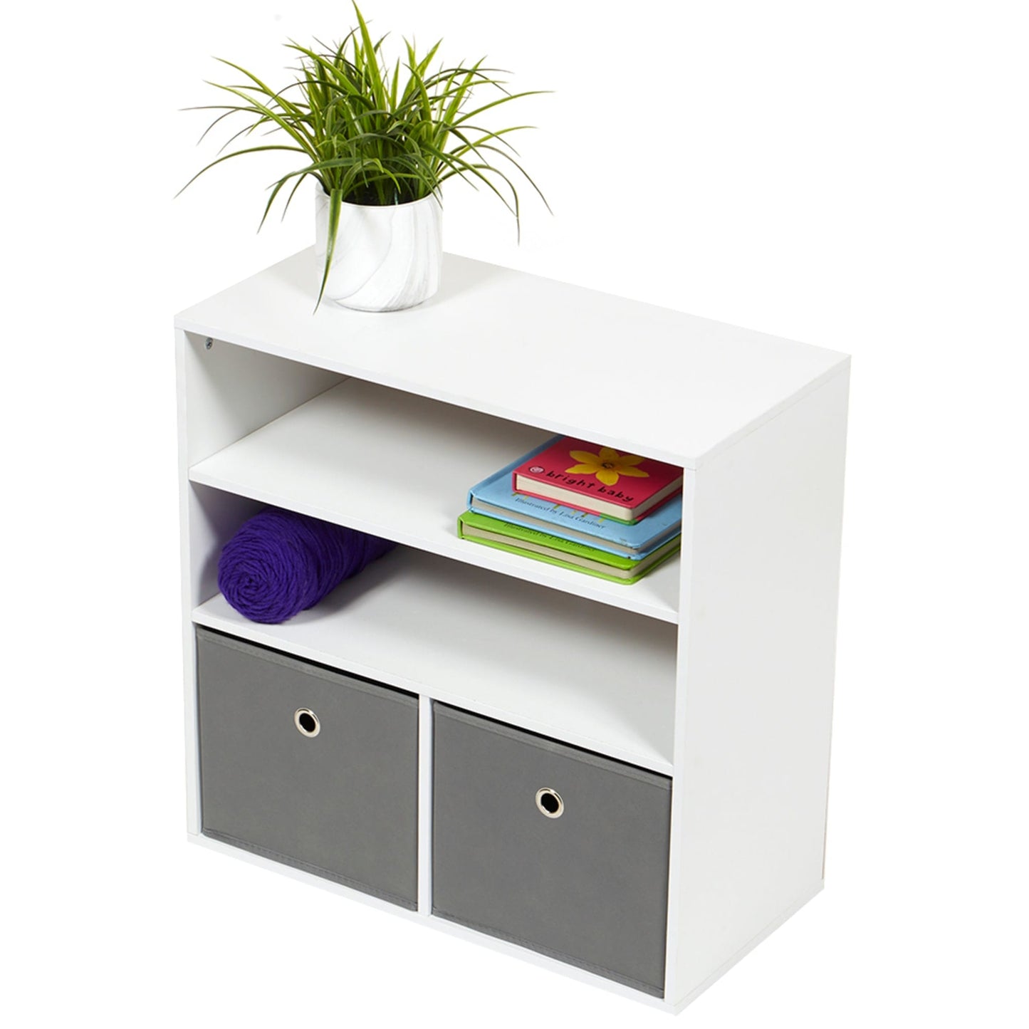 2 Cube Shelf with Two Non-Woven Bins, White