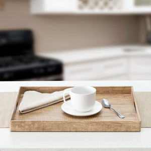Wood-Like Rustic Serving Tray with Cut-Out Handles, Brown