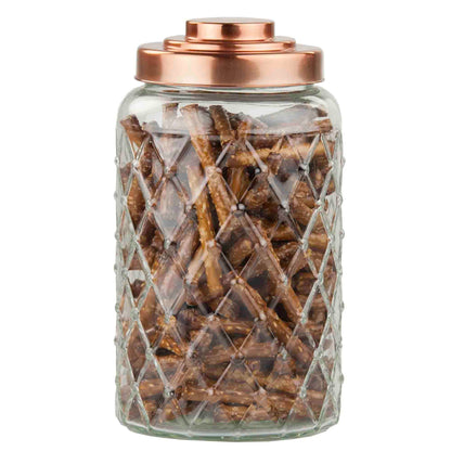 Large 5.2 Lt Textured Glass Jar with Gleaming Air-Tight Copper Top