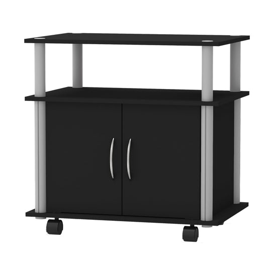 Rolling Wood TV Stand with Cabinet, Black