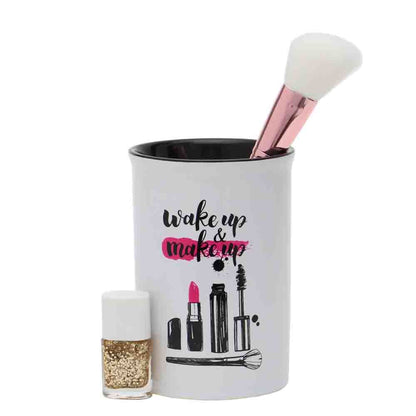 Home Basics Glam Ceramic Makeup Brush Holder - Silver