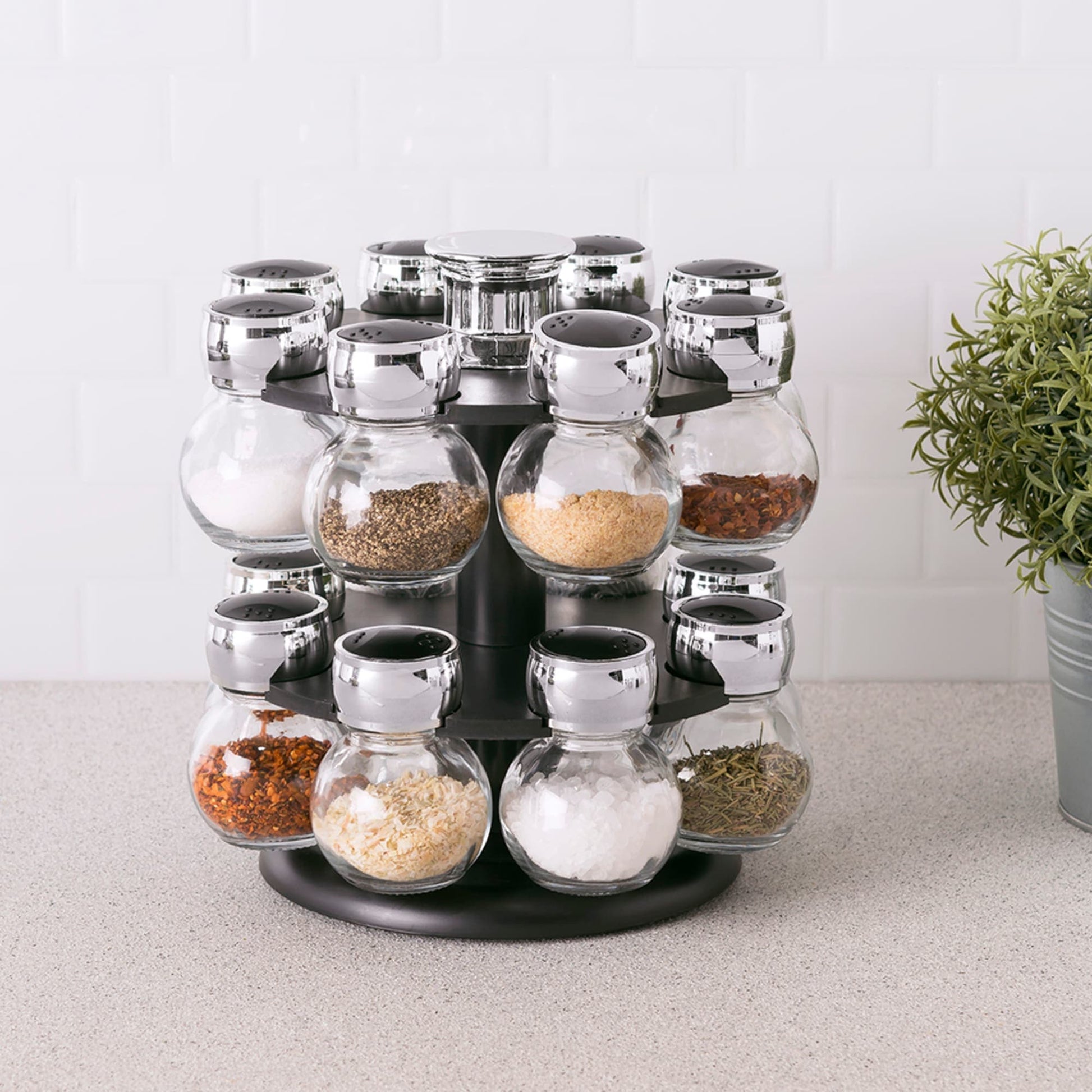 Home Basics Contemporary Low Profile Revolving 8-Jar Spice Rack