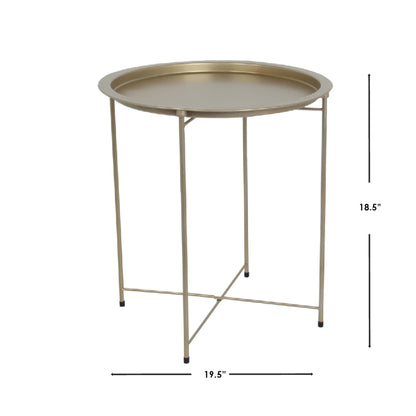 Foldable Round Multi-Purpose Side Accent Metal Table, Brushed Gold
