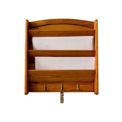 3 Tier Pine Letter Rack with Key Hooks