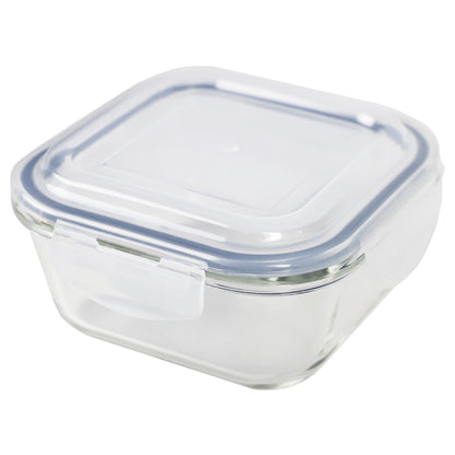 Michael Graves Design 27 Ounce High Borosilicate Glass Square Food Storage Container with Indigo Rubber Seal