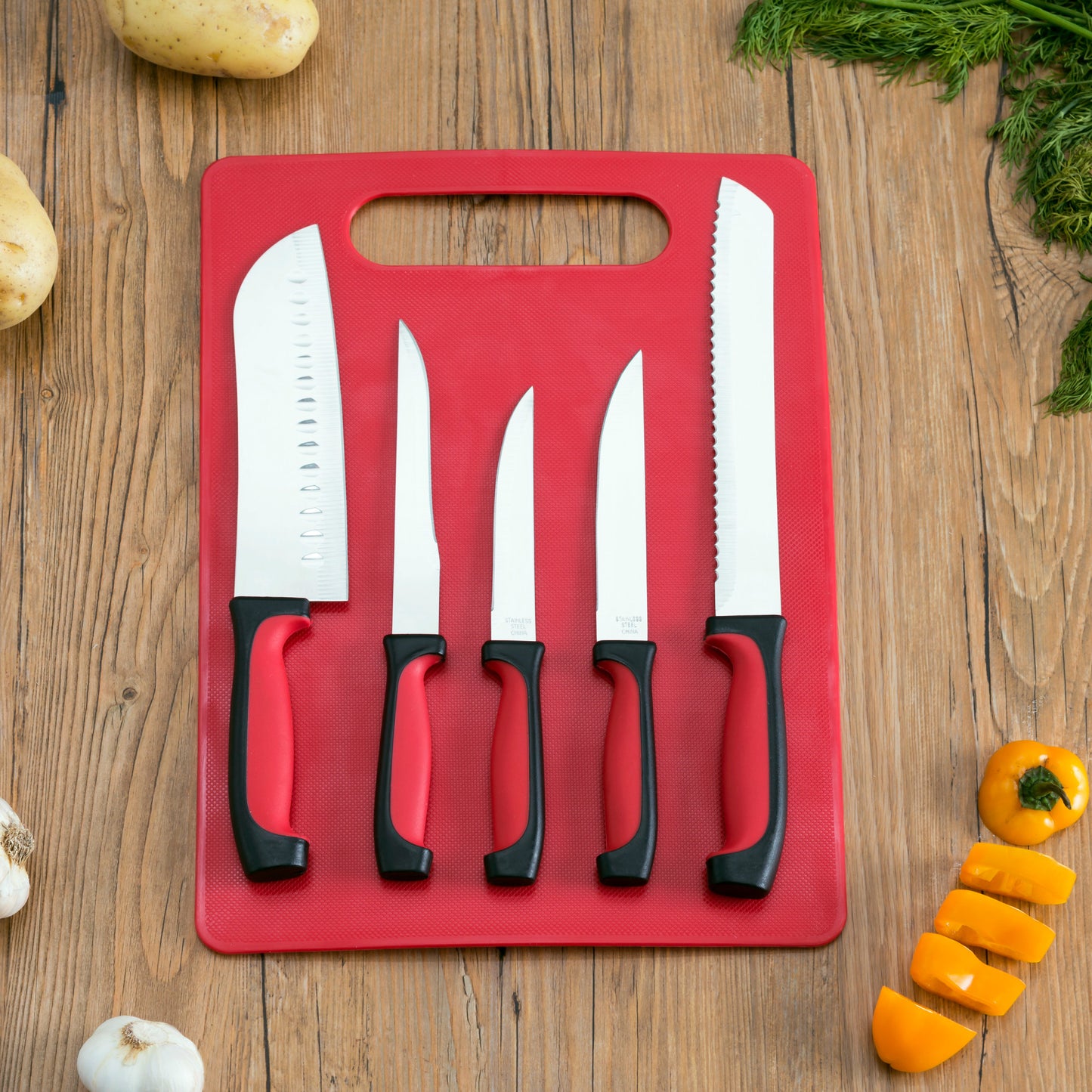 5 Piece Knife Set with Cutting Board