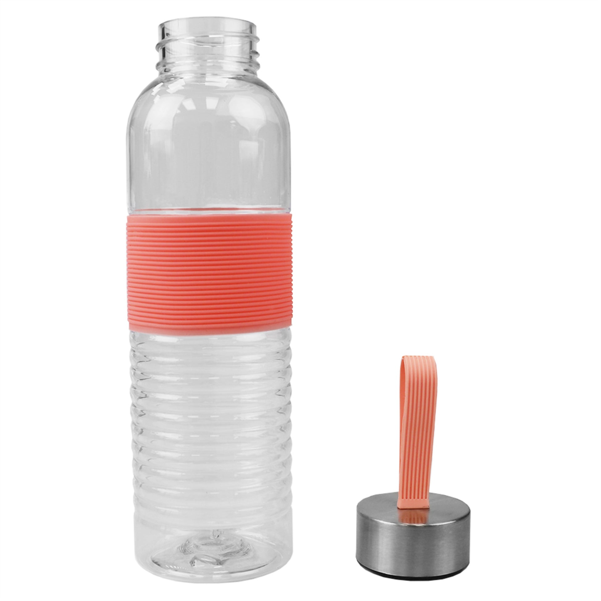 Home Basics 20 Oz. Plastic Travel Bottle with Built-in Carrying Strap and Textured Grip, Coral - Coral