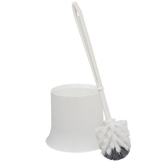 Plastic Toilet Brush with Compact Holder, White