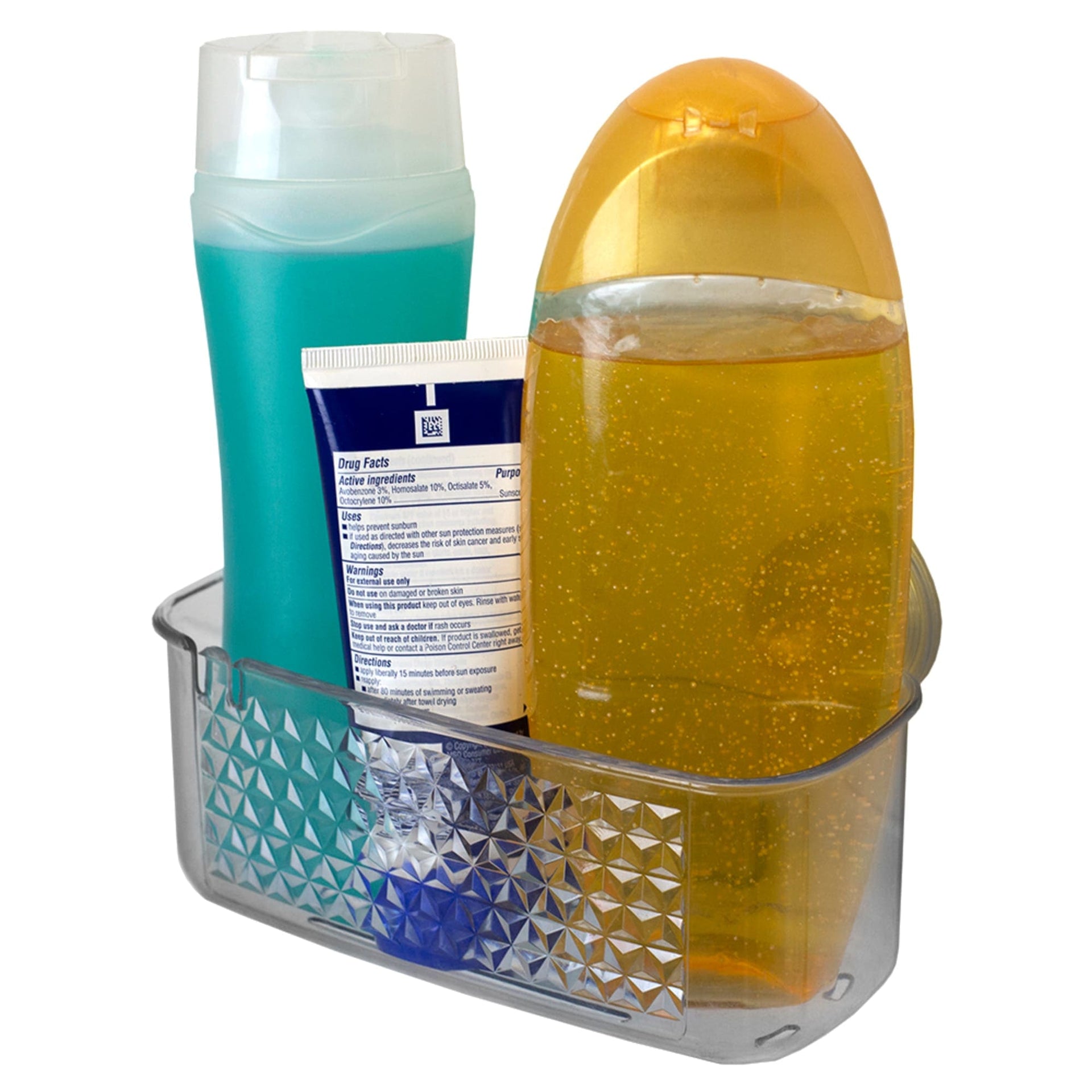 Large Cubic Patterned Plastic Corner Shower Caddy with Suction Cups, Clear, SHOWER, SHOP HOME BASICS