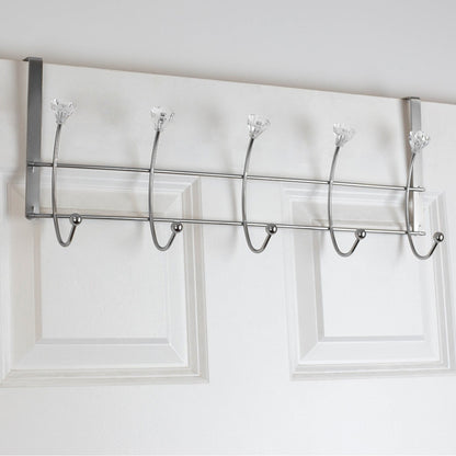 5 Hook Hanging Rack with Crystal Knobs, Chrome