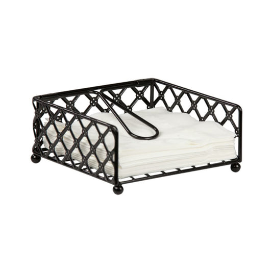 Lattice Collection Flat Napkin Holder with Weighted Pivoting Arm, Black