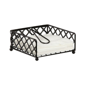 Lattice Collection Flat Napkin Holder with Weighted Pivoting Arm, Black