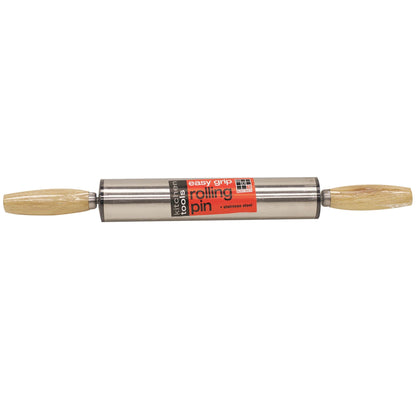Heavy Weight Stainless Steel Rolling Pin with Contour Handles, Natural