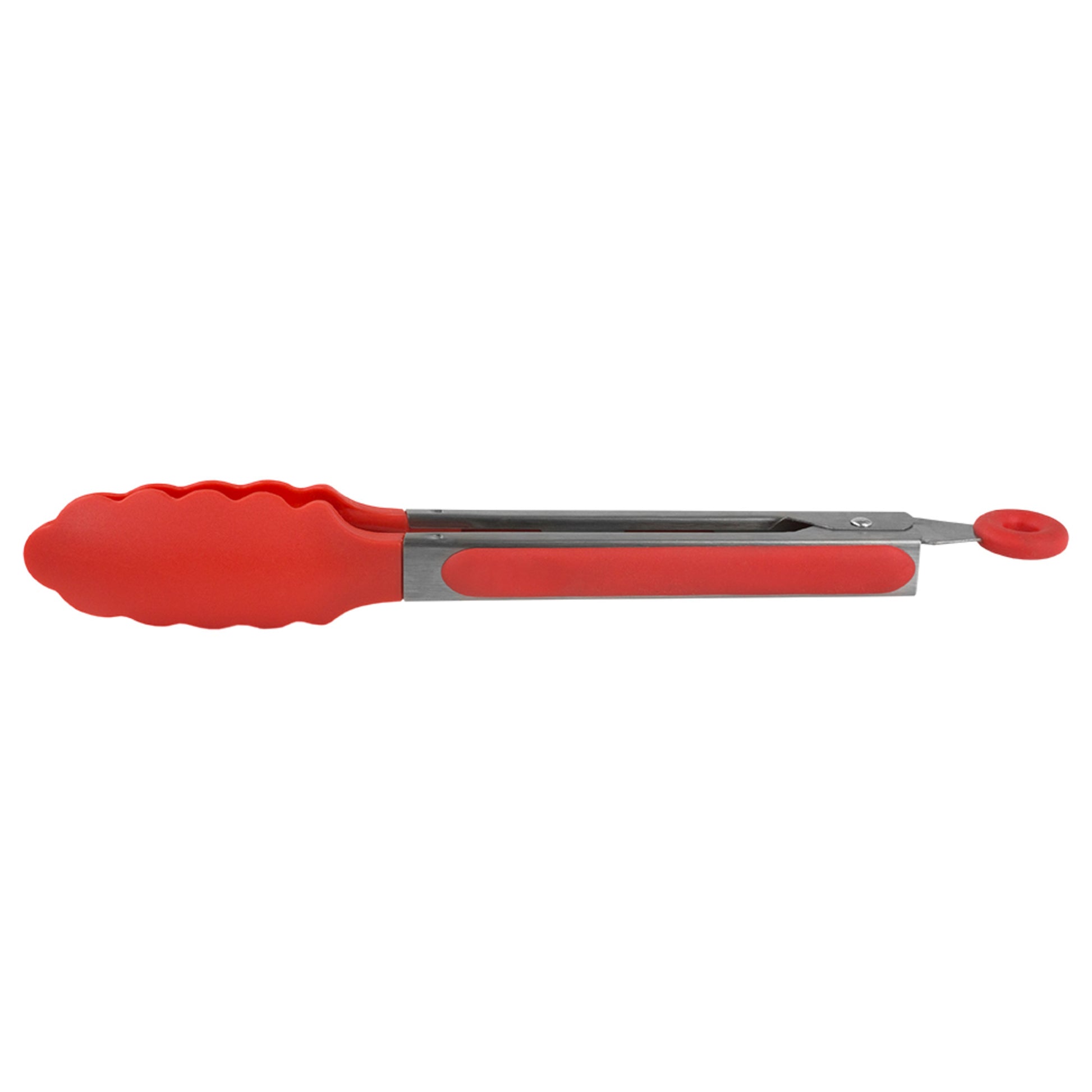 Choice 9 1/2 Red Coated Handle Stainless Steel Scalloped Tongs