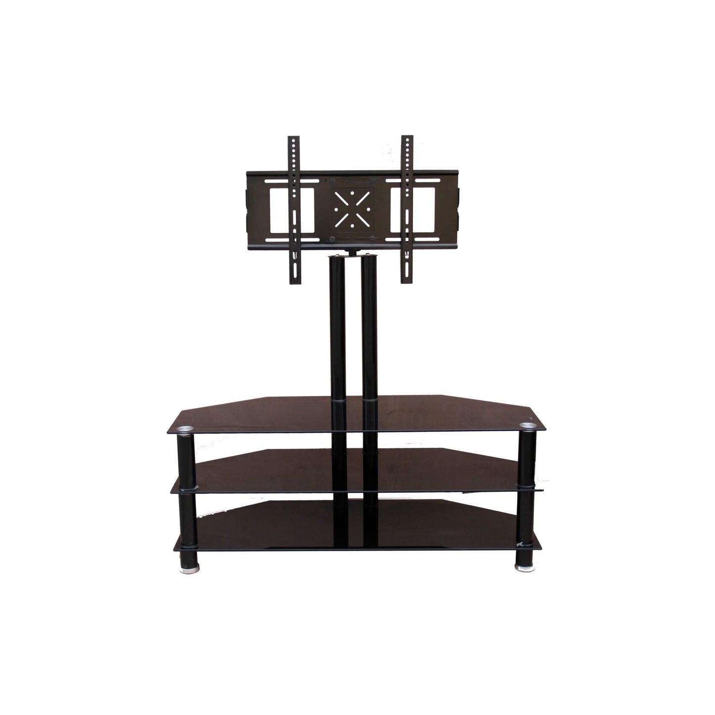 3 Tier Brown Tempered Glass Corner TV Stand with Swiveling Mount