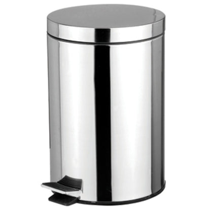 5 Liter Polished Stainless Steel Round Waste Bin, Silver