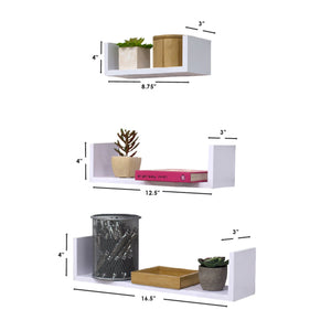 Floating Wood Shelf, (Set of 3), White
